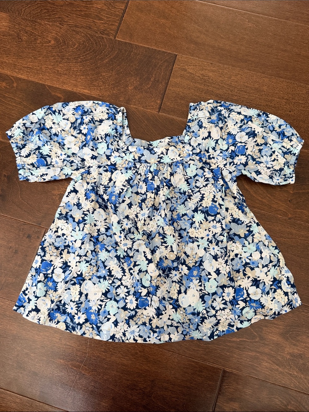 Girl Blue Floral Puff Sleeve Top